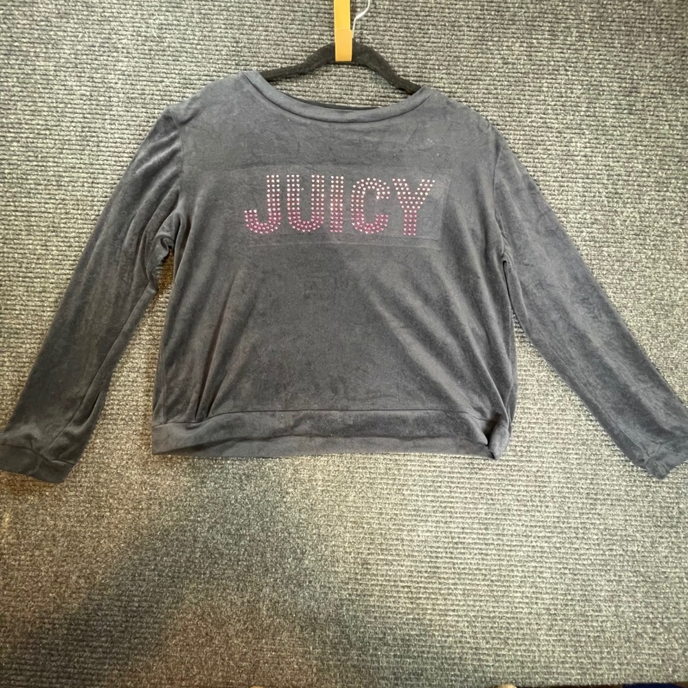 Juicy Couture Sleepwear Velour Rhinestone Logo Sweatshirt Grey Womens Medium‎